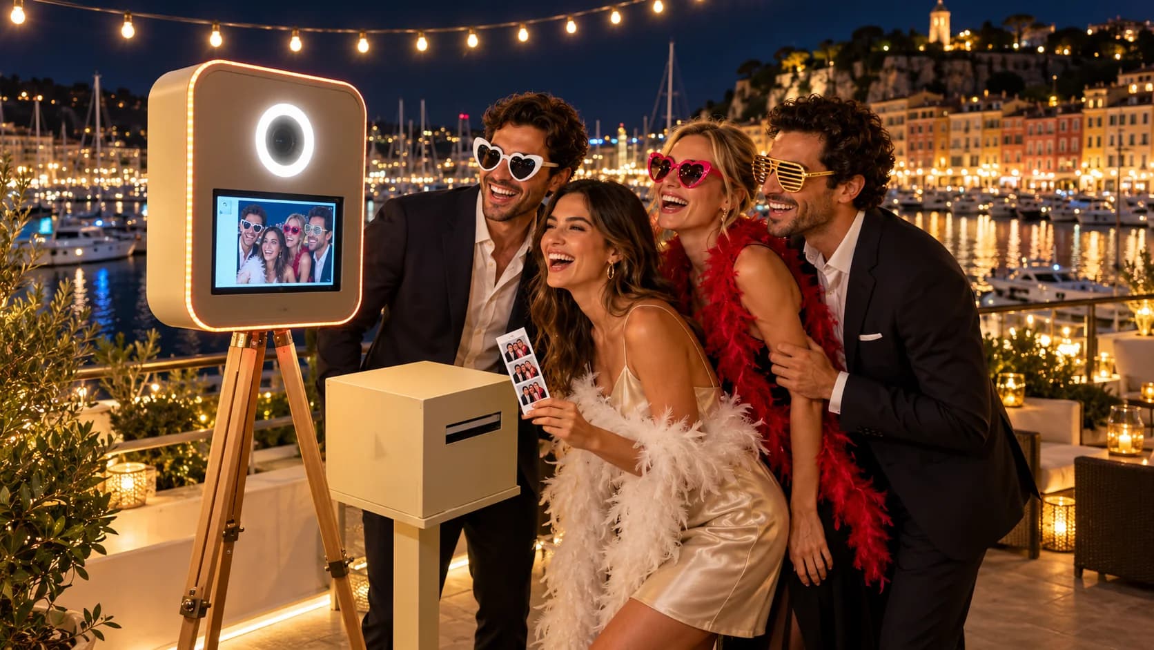 Invités qui s'amusent dans le photobooth